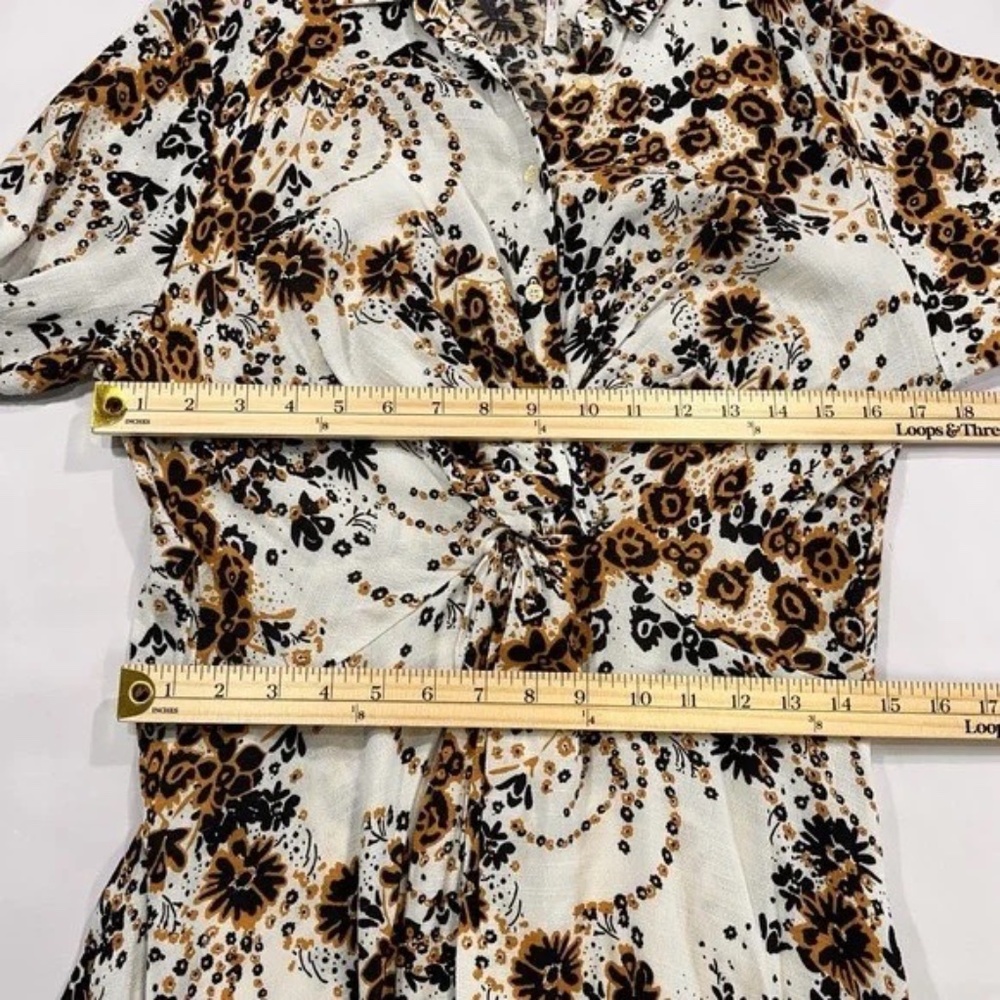 Free People Tough Love Shirt Dress Womens‎ Ivory Floral Wrap Midi Long Sleeve 8 - Picture 11 of 12